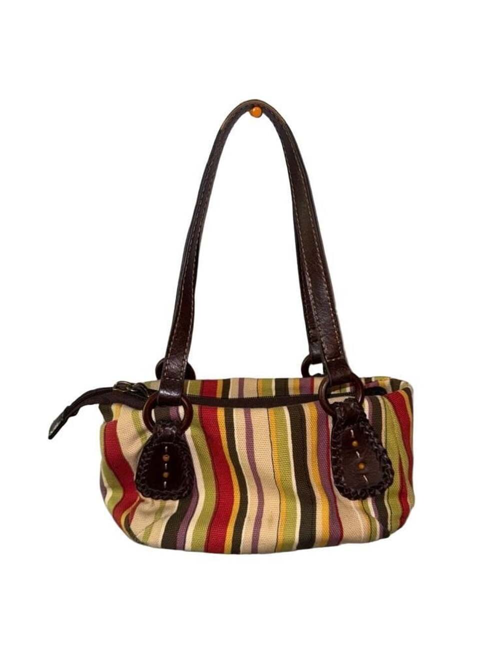 Fossil Multicolor Striped Canvas Leather Trim Handbag